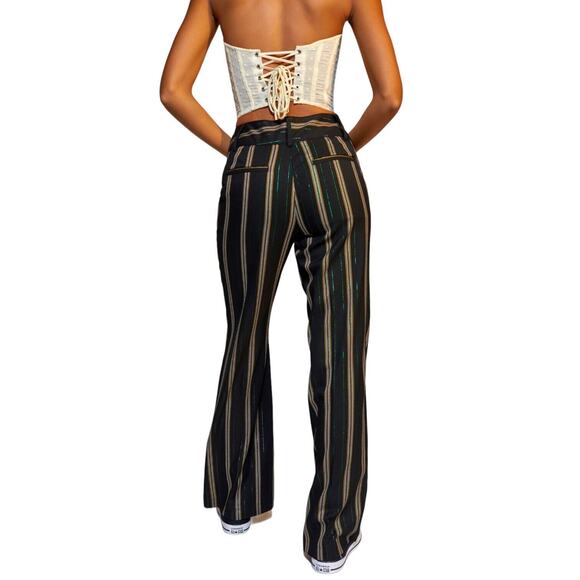 NEW w/Tags URBAN OUTFITTERS Boho Flare Pants Metallic Striped Green Accent 4 - Picture 11 of 12